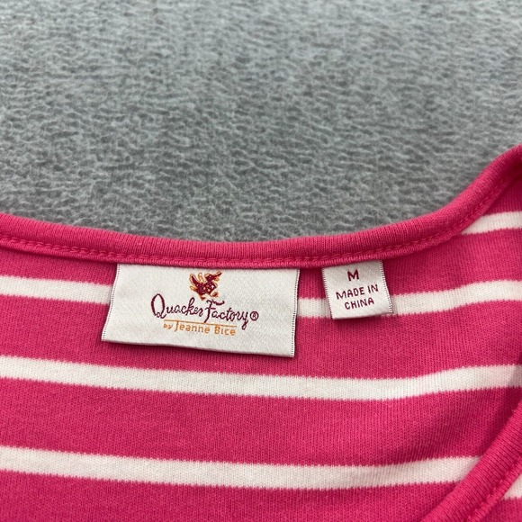 Quacker Factory Shirt Womens Medium Pink White Striped Paw Print Sequins Heart - Picture 4 of 7